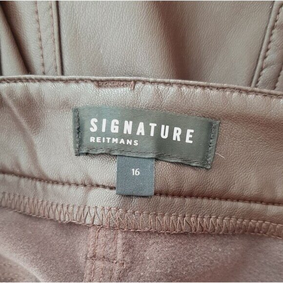 REITMANS Wide Leg High Waist Soft Vegan Faux Leather Pants Brown Sz 16 - Picture 9 of 11